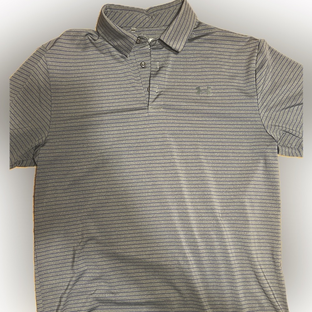 Under Armour Polo- Grey w/ Purple Stripes